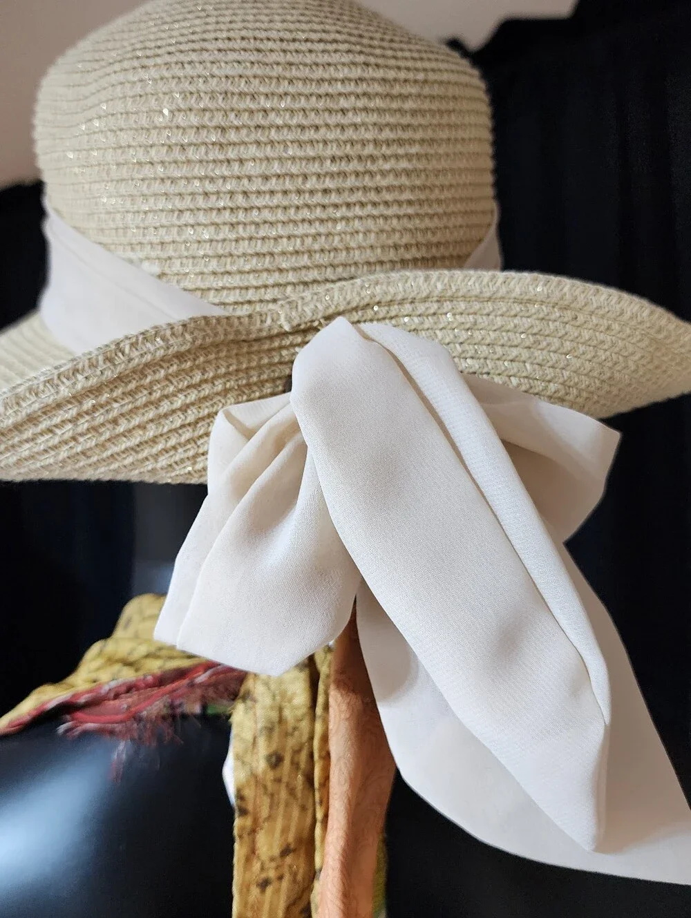 Sun N Sand Wide Brim Straw Hat White Bow UPF 50